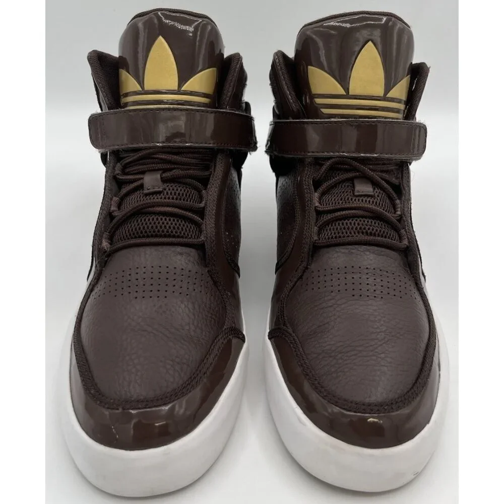 Adidas Adi-Rise Mid Men’s Size 8 Shoes Dark Brown Leather Gold Accents G20518 - Picture 1 of 12
